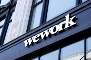 A photo showing the exterior sign on a WeWork location in Detroit, Michigan.