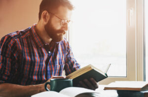 A man reads a book