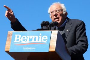 A photo of Democratic presidential candidate Bernie Sanders during a campaign rally in New York.