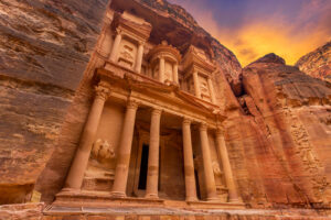 A photo of an ancient temple in Petra, Jordan, where a scene from Indiana Jones and the Last Crusade was filmed.