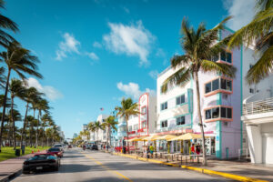 A photo of Ocean Drive, a beachfront area in Miami, Florida