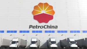 Trucks parked outside of a PetroChina warehouse