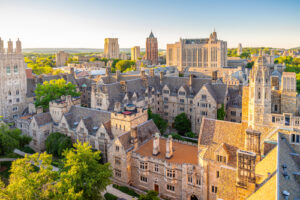 An aerial view of the Yale University campus in New Haven, Connecticut.