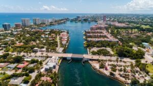 A photo of the Palmetto Park Bridge from a bird’s-eye view in Boca Raton, Florida.