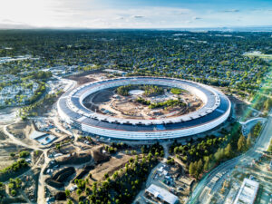 A bird's-eye view of Apple's new campus building in California.