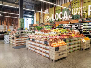 A photo of the interior of a Whole Foods’ produce section.