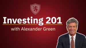 Title card for Alexander Green’s three-part video series Investing 201