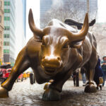 Tthe landmark Charging Bull statue located in Lower Manhattan.
