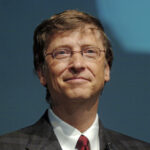 Close-up of Bill Gates at a convention center in Milan.