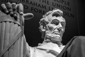 The statue of Abraham Lincoln at the Lincoln Memorial.