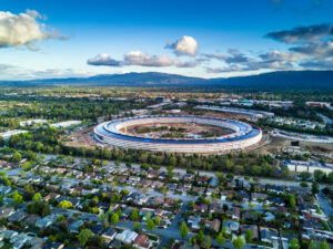 An aerial view of Apple’s campus building in Silicon Valley.