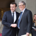 The french President Emmanuel Macron welcoming Bill Gates at the Elysee Palace