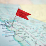 A map of California with a Silicon Valley flag marker.