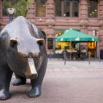 A bear statue on display at the Frankfurt Stock Exchange