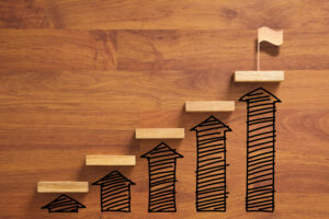 A wooden staircase depicting reaching goals and success.