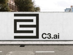 Company logo of C3.ai on a wall.