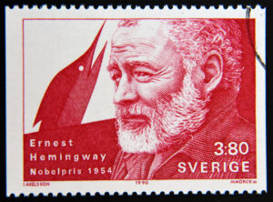 A red stamp with Ernest Hemingway’s face on it.
