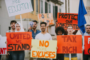 College students protest on campus.