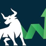 A bull next to a green arrow.