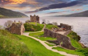 The sunset over Urquhart castle.