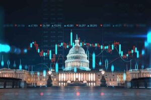 The Capitol building with stock graphs in the background.